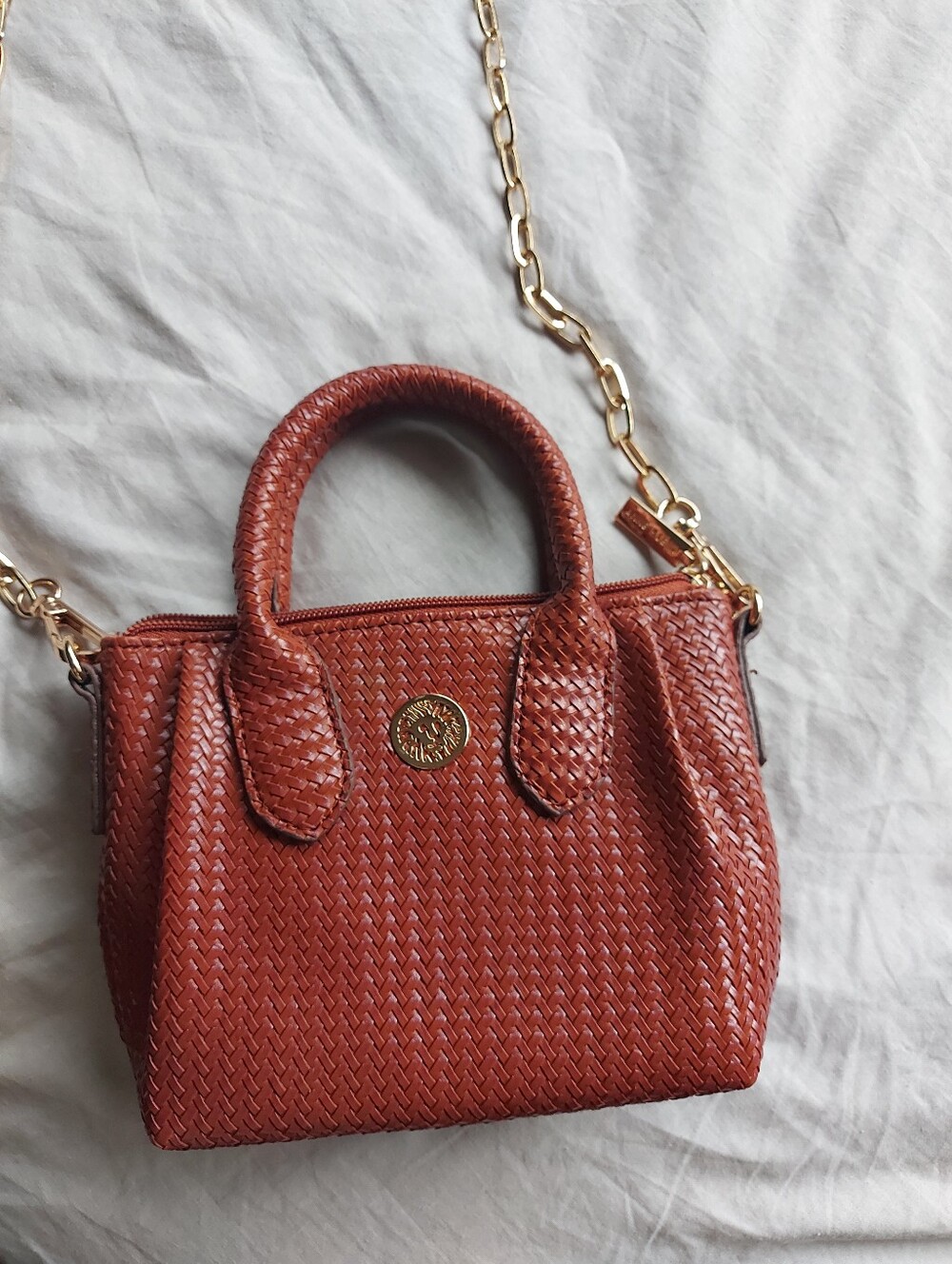 Anne Klein Mini Woven Satchel Handbag - Brown